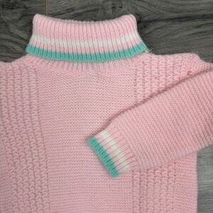 Vtg Royal USA Pink Mint Knit Turtleneck Sweater 12–18M Striped Cuffs Collar